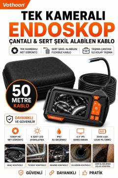 Ekranlı Tek kameralı 50 Mt Sert Kablo Yılan Endoskop Kamera 8 mm 4.3 ınc
