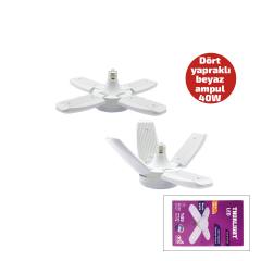 1+4 Kollu - Yapraklı Pervane Modeli Papatya Beyaz Led Lamba Ampul 40W - E27 P-6040B
