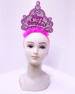 Happy Birthday Neon Pembe Renk Doğum Günü Tacı 24x15 cm