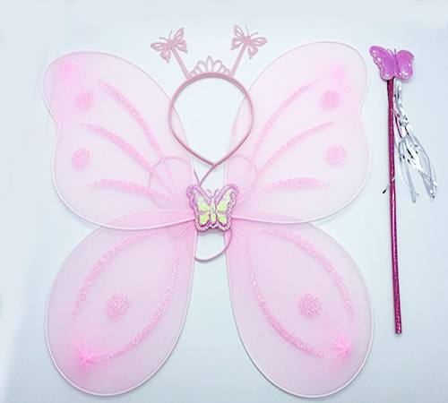 Toz Pembe Renk Kelebek Kanadı Tacı ve Sopası 50x37 cm