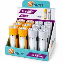 12 Adet 2İN1 Pilli El Feneri Renkli Plastik K-0254