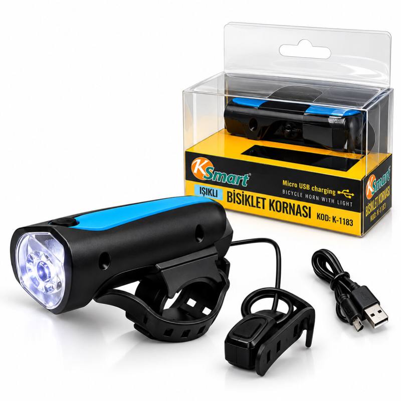 2IN1 Bisiklet Kornası - Bisiklet Fener Işık Usb - Type-c Şarjlı K-1183