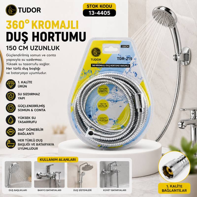 360° - Metal Duş Hortumu 150CM Vakumlu Ambalaj