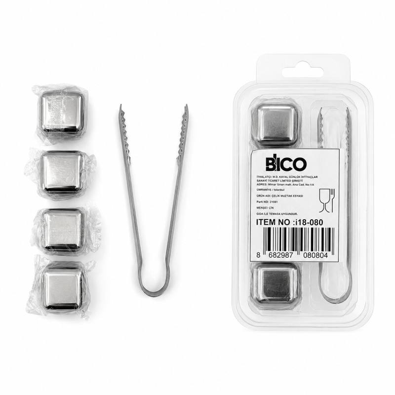 5PCS = 4 Küp - Maşa Küp Şekli Metal Buzluk