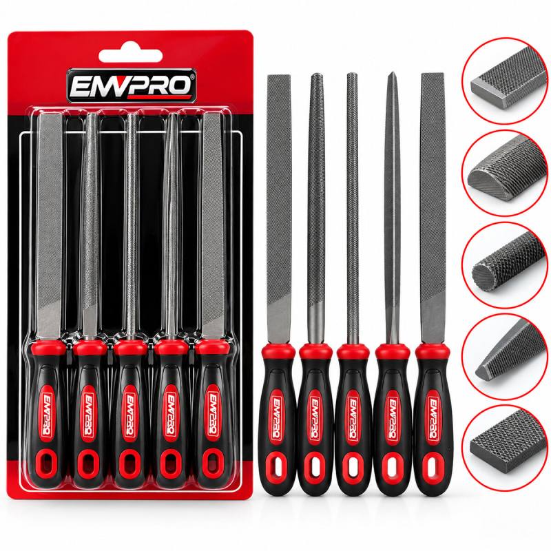 5PCS Çelik Eğe Seti Balık Sırtı - Üçgen - Kare - Yuvarlak - Düz Geniş EĞE=20CM+PLS.SAP=10CM= 30CM