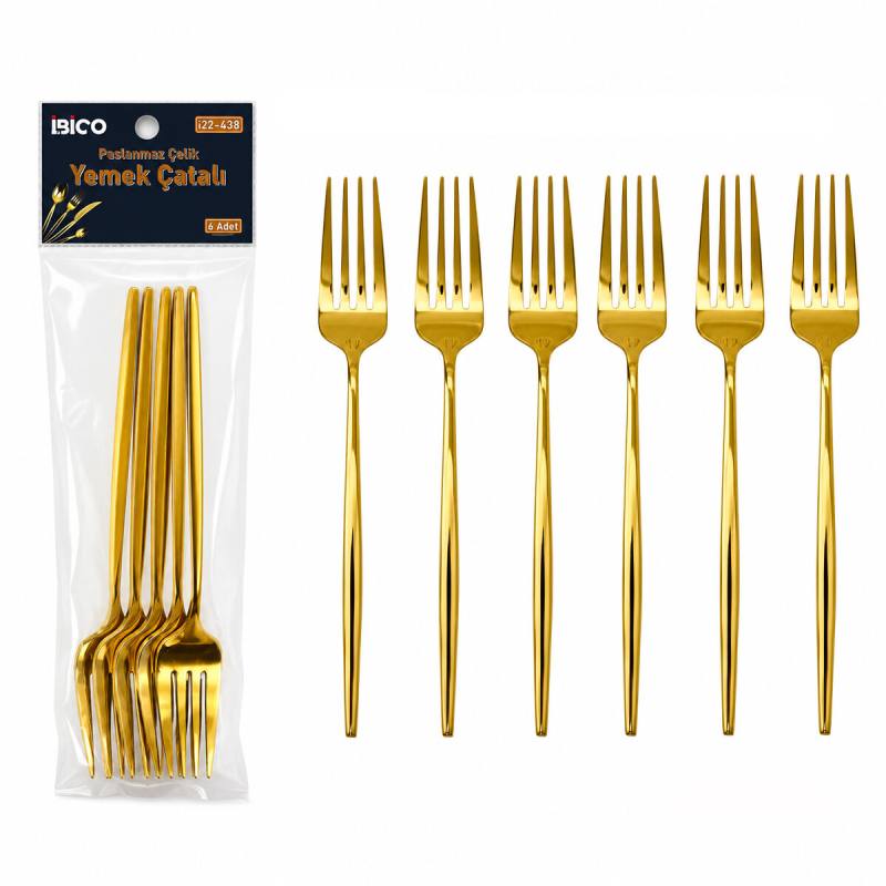 60 Parça Gold Yemek Çatal Seti 21CM - 1 Paket İçinde 6 Adet Vardır - 10 Paket Gönderilir