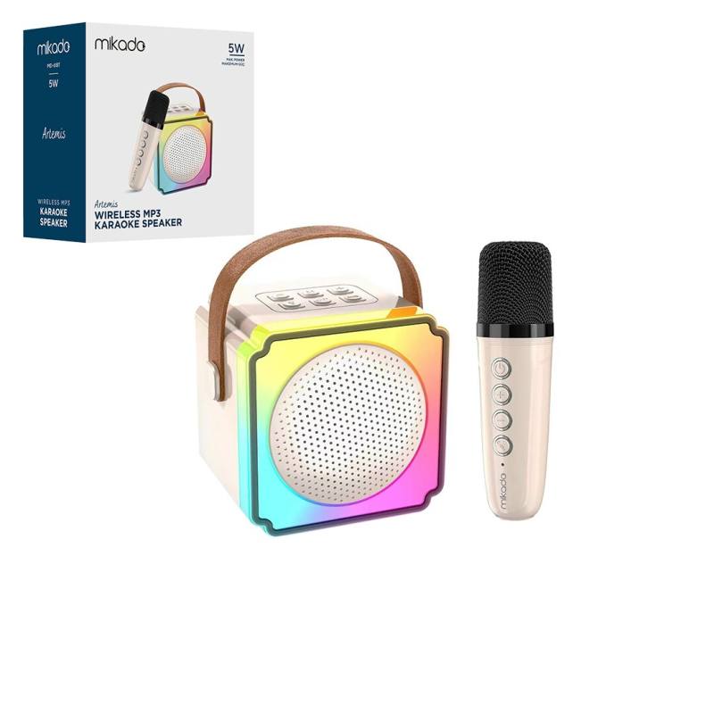 Beyaz Karaoke Mikrofonlu Wireless Hoparlör - Speaker Işıklı Usb Şarjlı Bt - Tf Card - Aux 5W