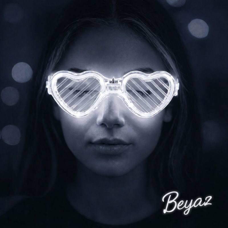 Beyaz LED Işıklı Kalp Gözlük – 3 Modlu Parti - Glow Gözlüğü