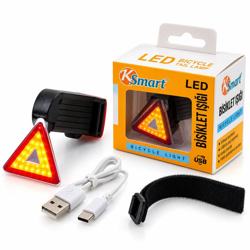 Bisiklet Feneri Led Usb Şarjlı 4 Fonksiyonlu - Sinyal Işık K-1176
