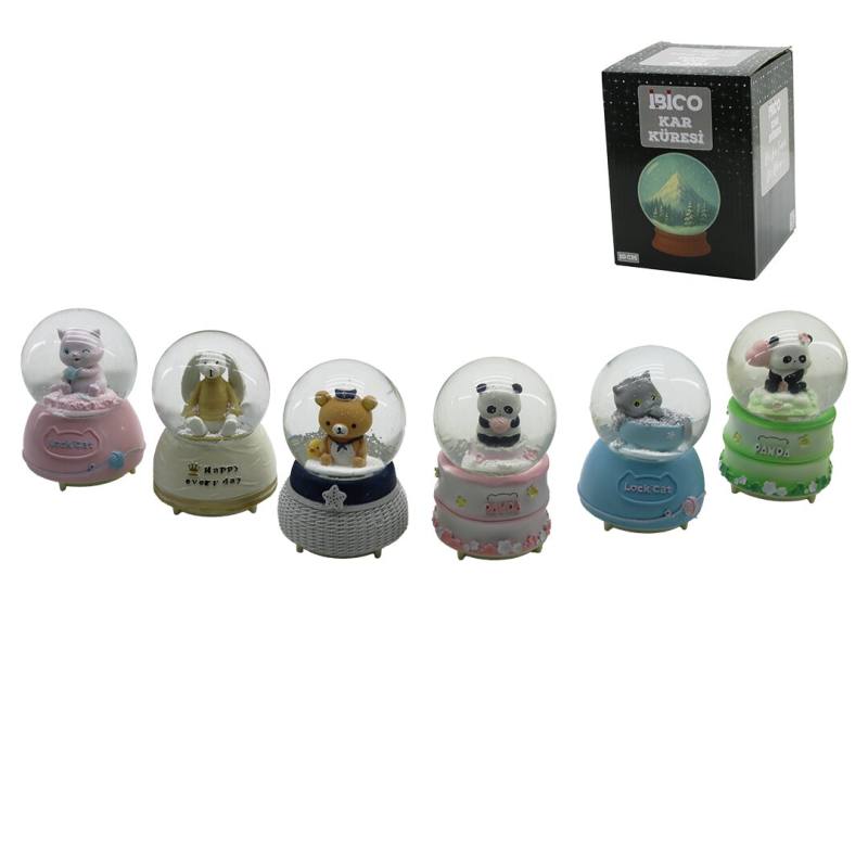 Büyük Boy - 10CM Pilli - Işıklı Müzikli Kar Küresi Cam Hayvan Figürlü - Desen Mix Renkli Herhangi Bir Tanesi Gönderilir