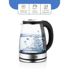 Cam - Ledli Kettle 1.8LT Gizli Rezistans - Kablosuz 360 Derece Gövde 1500W SK-8033