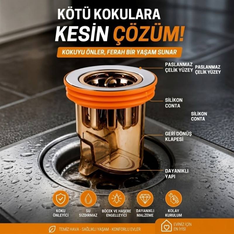 Gider Kokusu ve Böcek Önleyici Gider Kapağı, Duş ve Lavabo İçin Geri Akış Önleyici Plastik Yer Süzgeci Kapağı