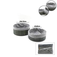 Gri 2 Boy Yuvarlak Bambu Kenar Organizer Sepet Ahşap Altlık - Bezli ÇAP=22X24CM