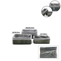 Gri 3 Boy D.dörtgen Bambu Kenar Organizer Sepet Ahşap Altlık - Bezli 25X14-28X18-20X30CM