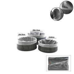 Gri 3 Boy Yuvarlak Bambu Kenar Organizer Sepet Ahşap Altlık - Bezli Çap: 22X24X29CM