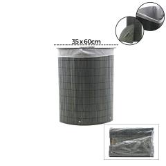 Gri Üçgen 35X60CM - Y:60CM Bambu Ahşap Kirli Çamaşır Sepeti Seyyar Kapaklı Kumaş Çantalı İp Kulplu