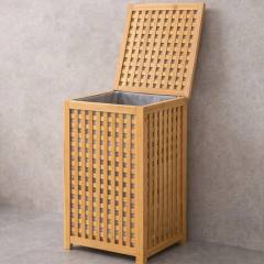 Kalın Ahşap Bambu Kirli Çamaşır Sepeti Kumaş Çantalı SEPET=40X40X58CM