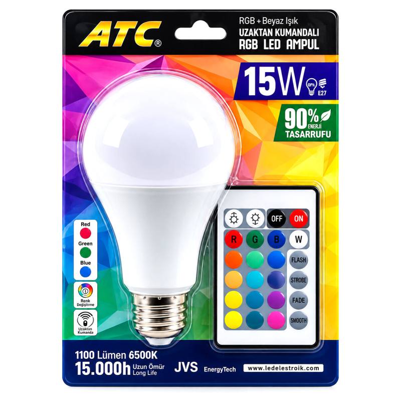 Kumandalı - Rgb 15W=90W - E27 Led Ampul 1100LM 15000 Saat Ömür