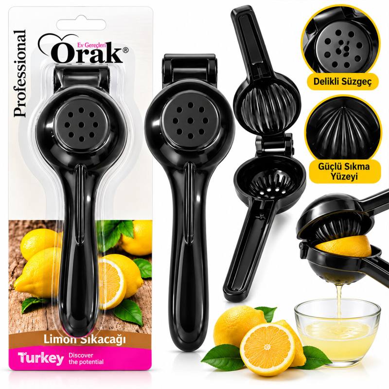 Limon Sıkacak Siyah Kollu Pres Modeli Döküm Limon - Meyve Sıkacak