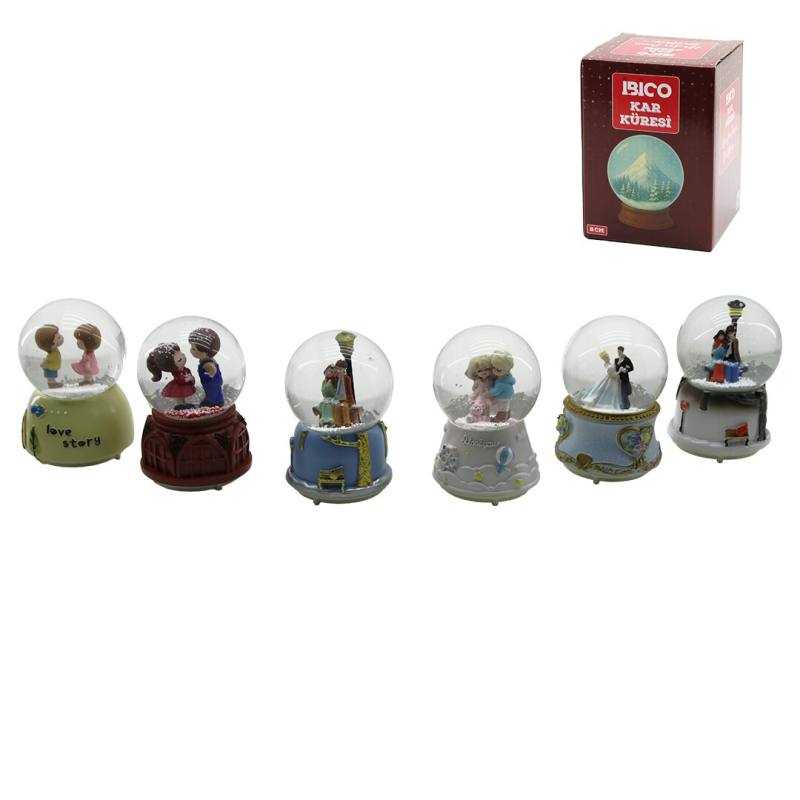 Orta Boy - 8CM Pilli - Işıklı Müzikli Kar Küresi Cam İnsan Figürlü - Desen Mix Renkli Herhangi Bir Tanesi Gönderilir