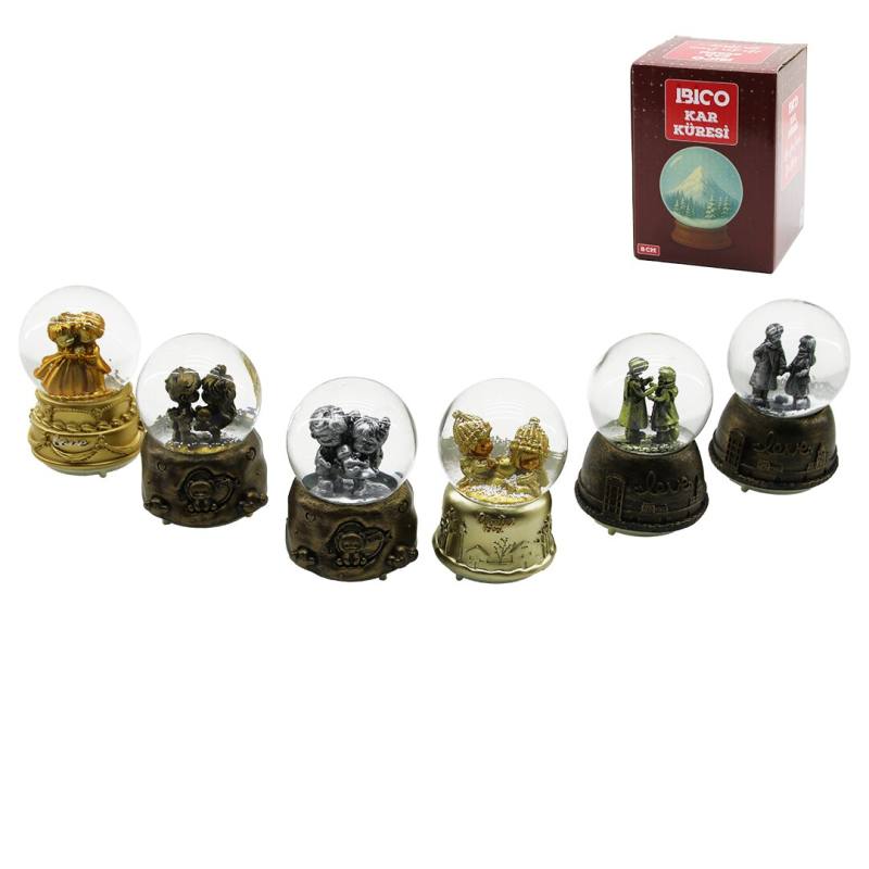 Orta Boy - 8CM Pilli - Işıklı Müzikli Kar Küresi Cam Eskitme İnsan Figürlü - Desen Mix Renkli Herhangi Bir Tanesi Gönderilir