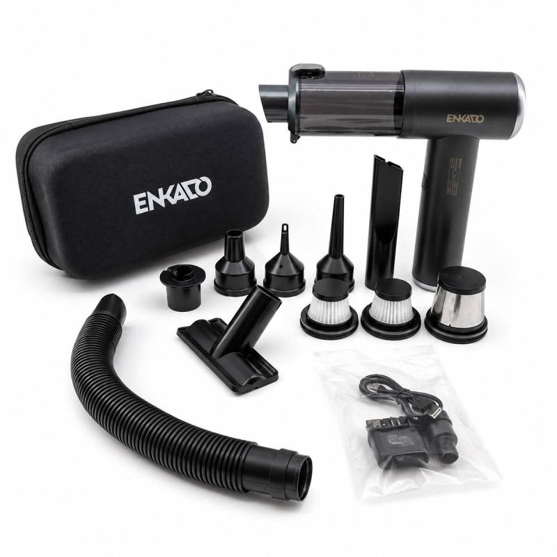 Oto Araç - 2IN1 Şarjlı 100W - 17000PA 9 Başlık - 3 Filtre El Tipi Basınçlı Hava Üfleme - Araç Süpürge Makinesi Taşıma Çantalı EKD-SP10