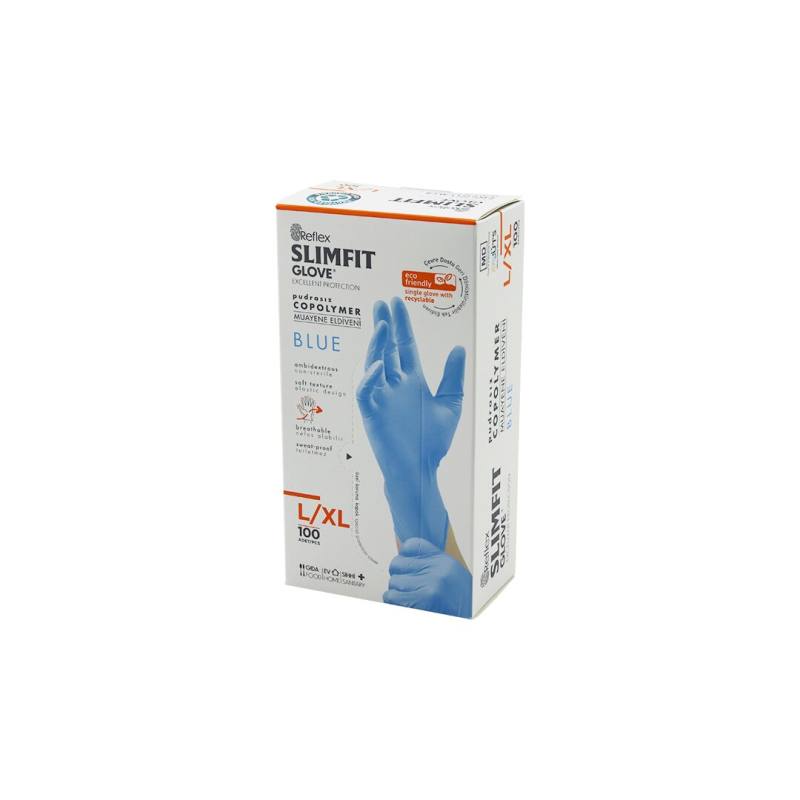 Reflex Slimfit Glove KOD-025 L-xl Mavi Pudrasız Muayene Eldiven 100LÜ