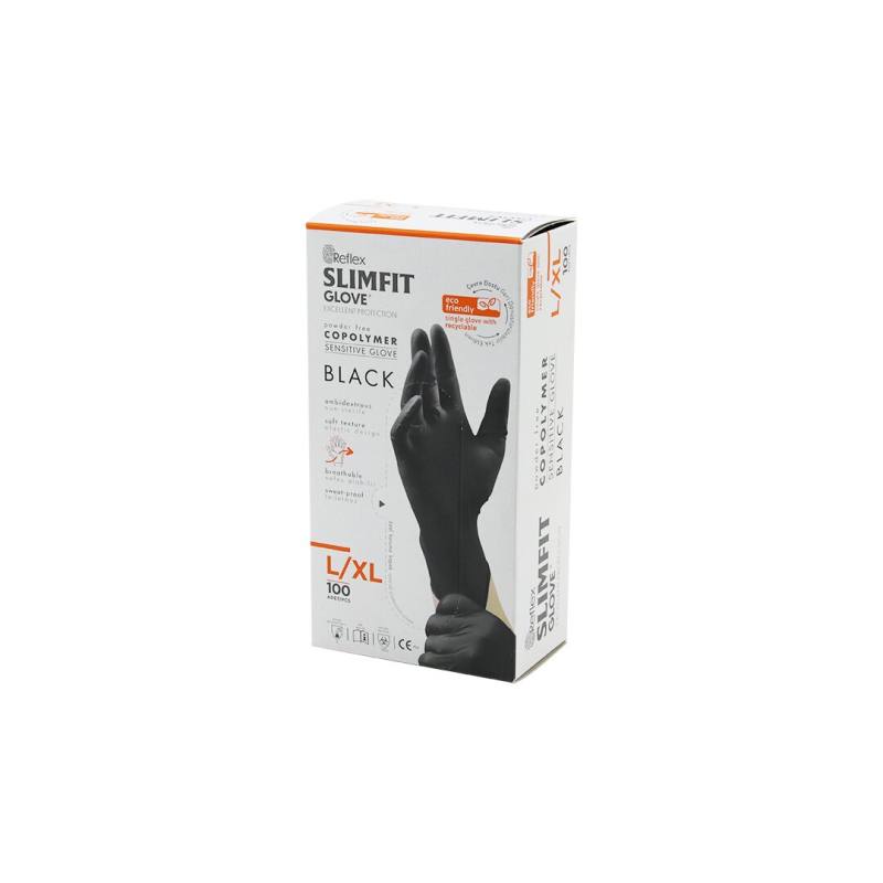 Reflex Slimfit Glove KOD-031 L-xl Siyah Pudrasız Muayene Eldiven 100LÜ