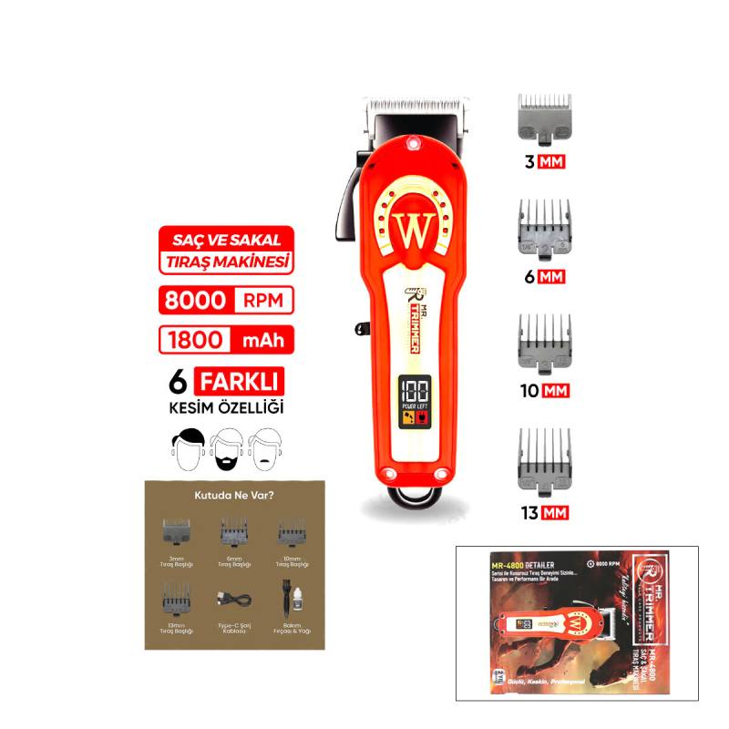 Saç - Sakal Kesme Traş Makinesi Ayarlanabilir Bıçak - 0,1MM-0,5MM 8000RPM 6 Farklı Kesim MR-4800