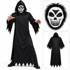 Tüylü Eva Kafatası Maskeli Siyah Hayalet Kostümü – 140 cm