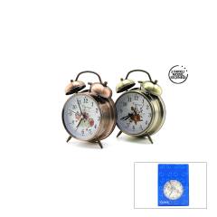 Twın Bell Alarm Clock Yuvarlak Masa Çalar Saat Metal Kasa Eskitme Desenli Pilli - Işıklı Çap: 10CM BGC-52 Herhangi Bir Renk Gönderilir