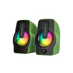 Yeşil - Rgb Işıklı 1+1 Hoparlör Speakaer Set Usb Kablo 2.0 Multimedya - 6W