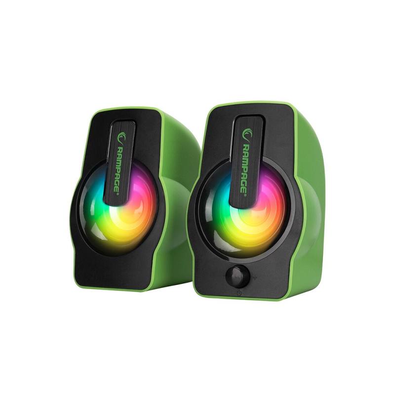 Yeşil - Rgb Işıklı 1+1 Hoparlör Speakaer Set Usb Kablo 2.0 Multimedya - 6W
