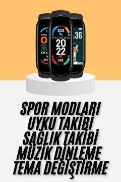 M6 Akıllı Bileklik Siyah Adımsayar Spor Takibi Android ve İOS Uyumlu