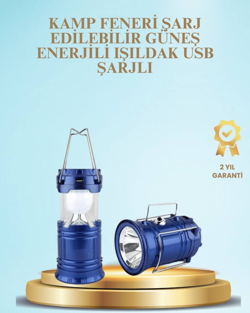 Güneş Enerjili Kızaklı Şarjlı Büyük Boy Kamp Feneri – USB Çıkışlı, Katlanabilir, Çok Fonksiyonlu