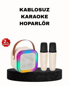 Karaoke Hoparlör Taşınabilir Çift Mikrofonlu ve LED Işıklı Bluetooth 5.0