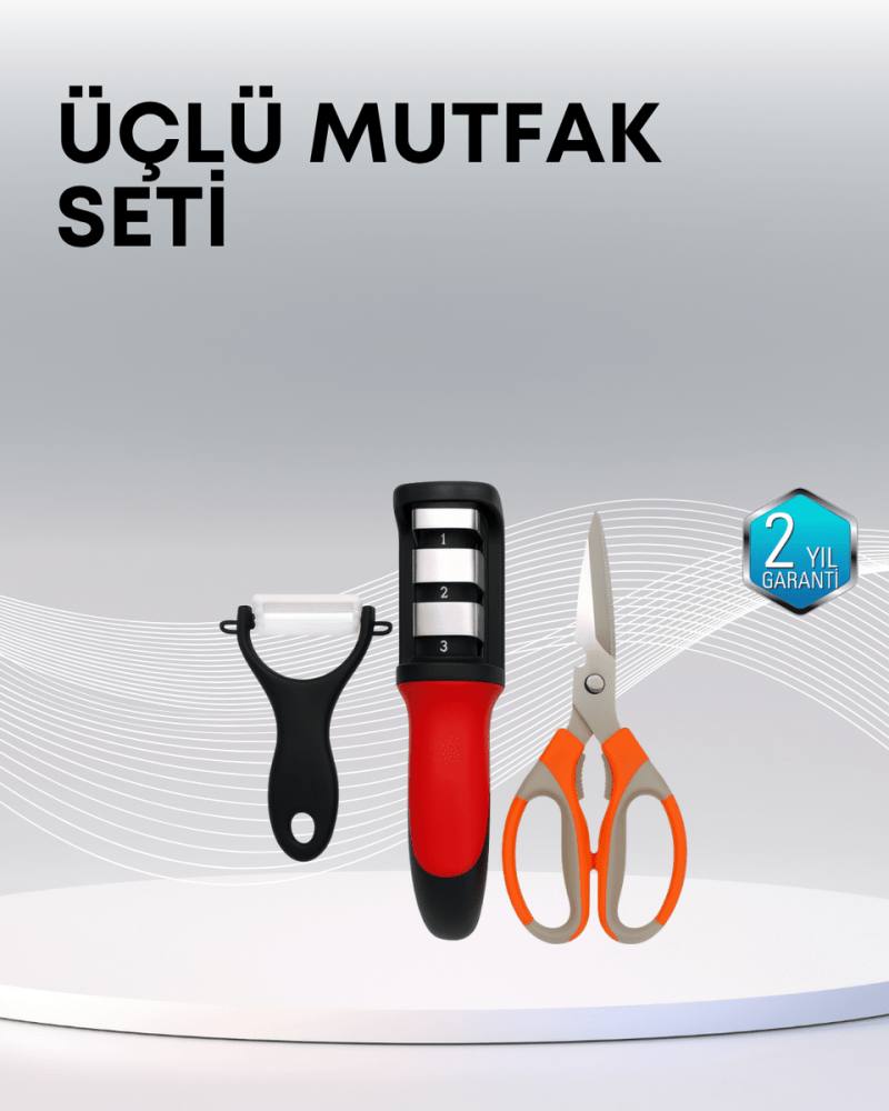 Çok Fonksiyonlu Mutfak Makas Seti – 3 Makas, Bileyici ve Soyacak Dahil