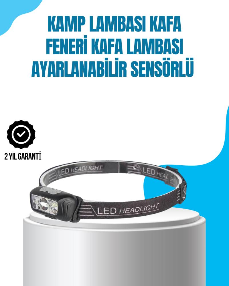 Kamp Lambası Kafa Feneri Kafa Lambası Ayarlanabilir Sensörlü Şarjlı