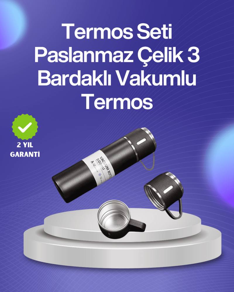 Isıyı Uzun Süre Koruyan 500 ml Termos Seti | Çelik Gövde, 2 Bardaklı, Hediye Kutulu