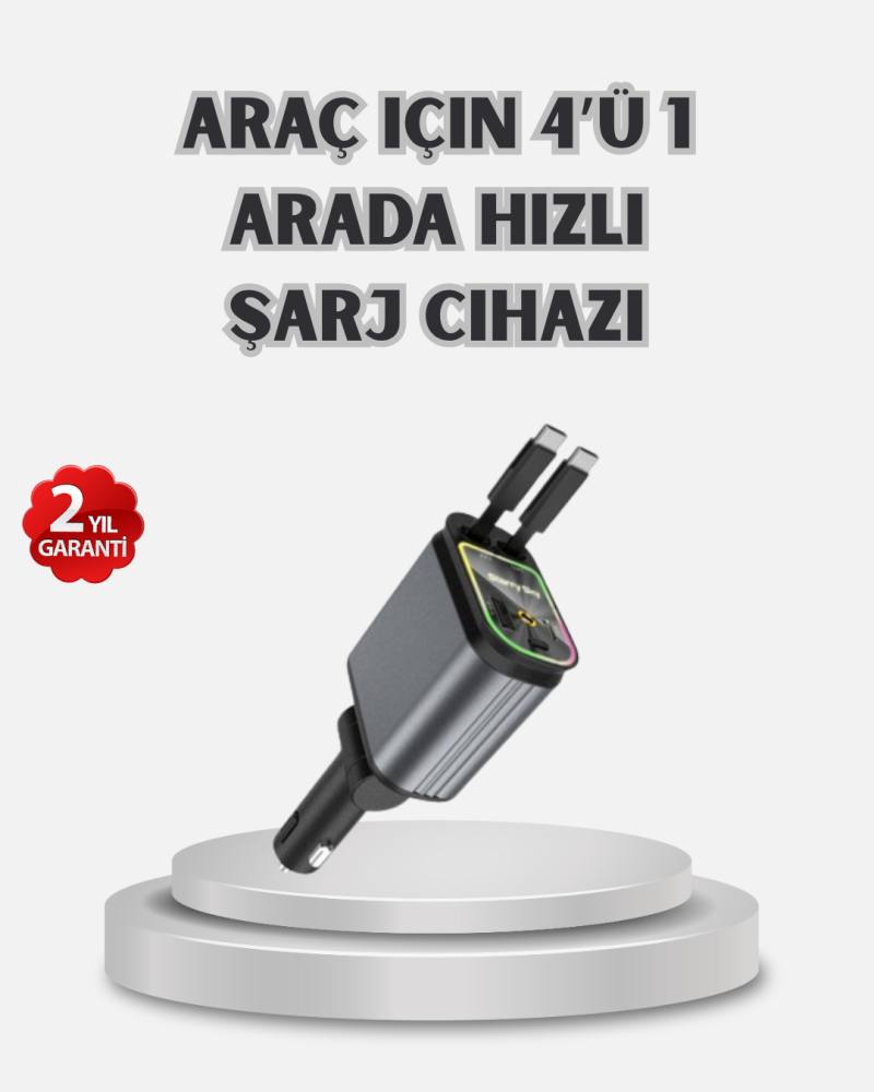 Araç Şarj Cihazı 4 Portlu 66W Hızlı Şarjlı LED Işıklı ve 180° Dönebilir