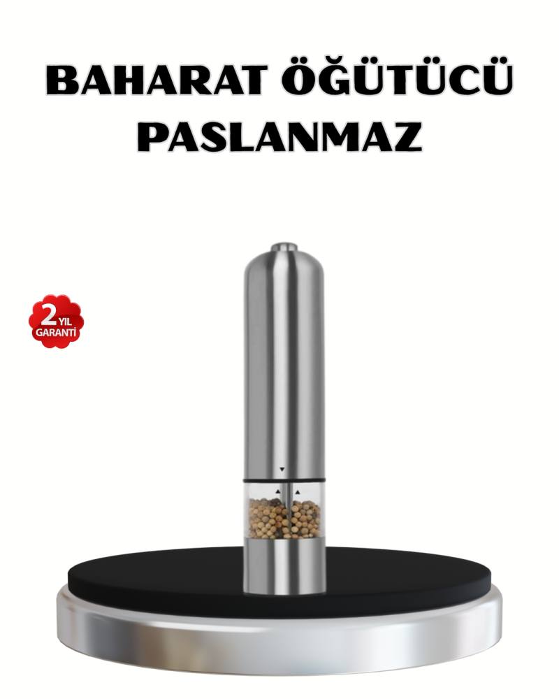 Modern Otomatik Baharat Öğütücü Seti – Pilli, Paslanmaz Çelik, LED Aydınlatmalı