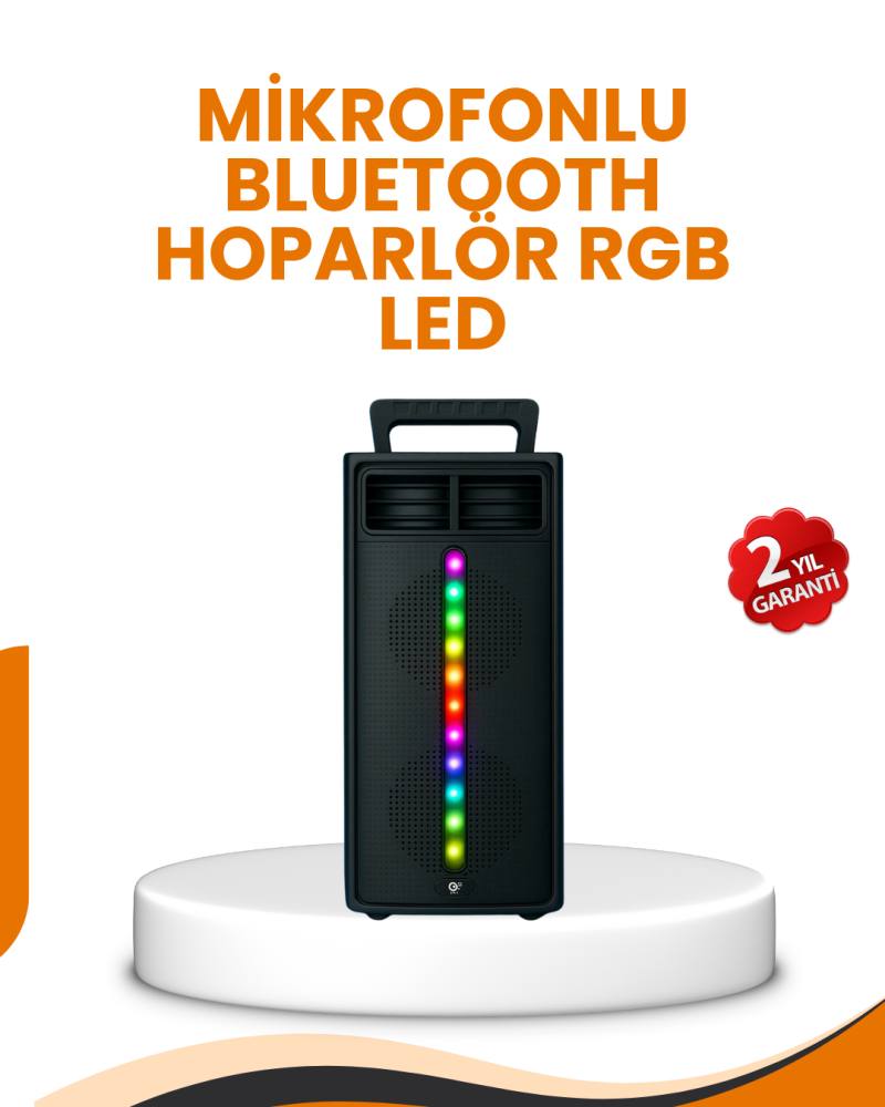 Bluetooth Işıklı Hoparlör – 2x5W Güç | USB + TF Kart + FM Radyo | Siyah Renk