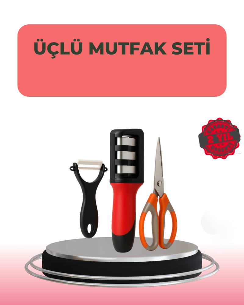 3 Parçalı Çok Fonksiyonlu Mutfak Makas Seti – Paslanmaz Çelik, Ergonomik Tasarım
