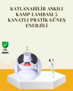 Güneş Paneliyle Şarj Olan Katlanabilir LED Çadır Lambası – 5 Kademeli Aydınlatma
