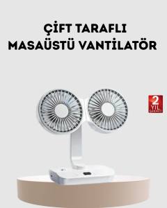 Kablosuz USB Şarjlı 720° Döner Masaüstü Fan – Çift Taraflı Serinlik ve Gece Lambası