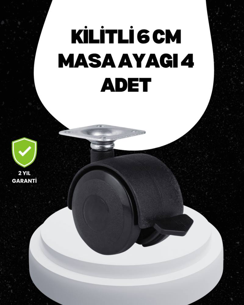 6 cm Kilitli Tekerlek Ayak 4 Adet Sehpa ve Ekipman Uyumlu