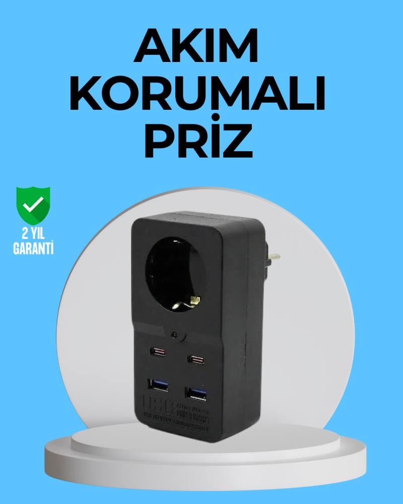 Termal Korumalı Priz Otomatik Çocuk Kilidi 4 USB Type C