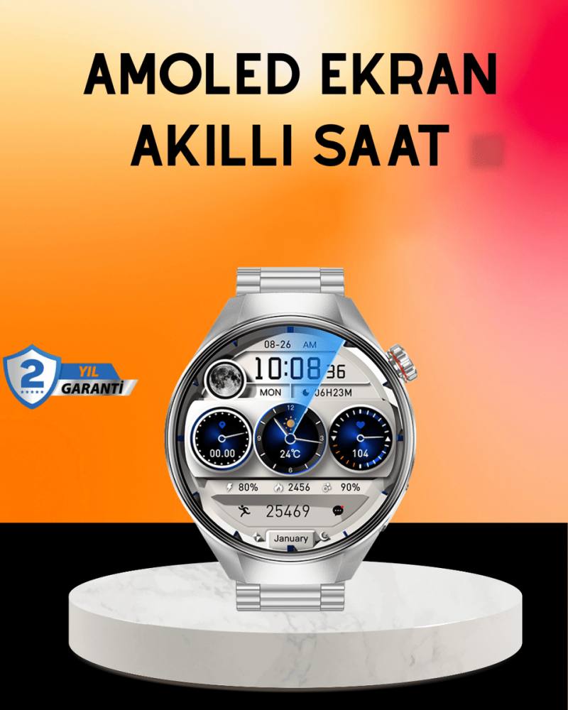 Akıllı Saat AMOLED Ekran Bluetooth Aramalı – Nabız, Uyku ve Spor Takipli