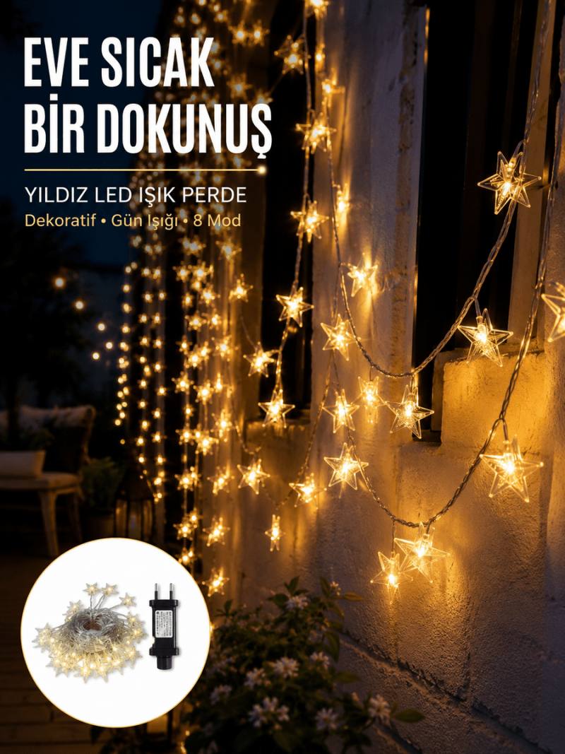 Yıldız Led Işık 5 Metre Dekoratif Aydınlatma Günışığı Yeni Nesil