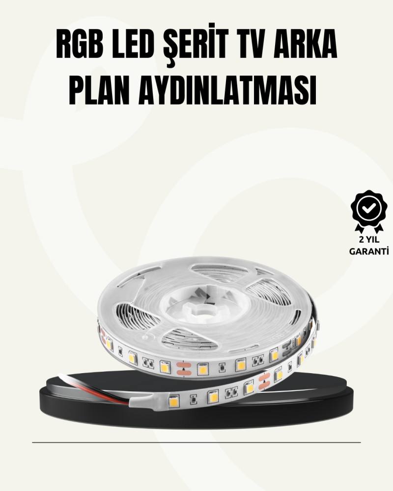 TV Arkası LED Şerit Işık Otomatik Açma Kapama Özellikli 2mt